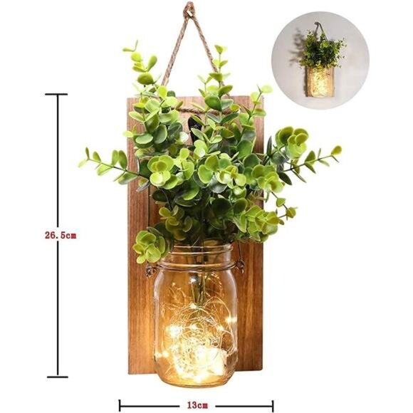 Rustic Wall Sconces, Mason Jar Sconces, Farmhouse Home Decor, LED Fairy Lights - Picture 3 of 7